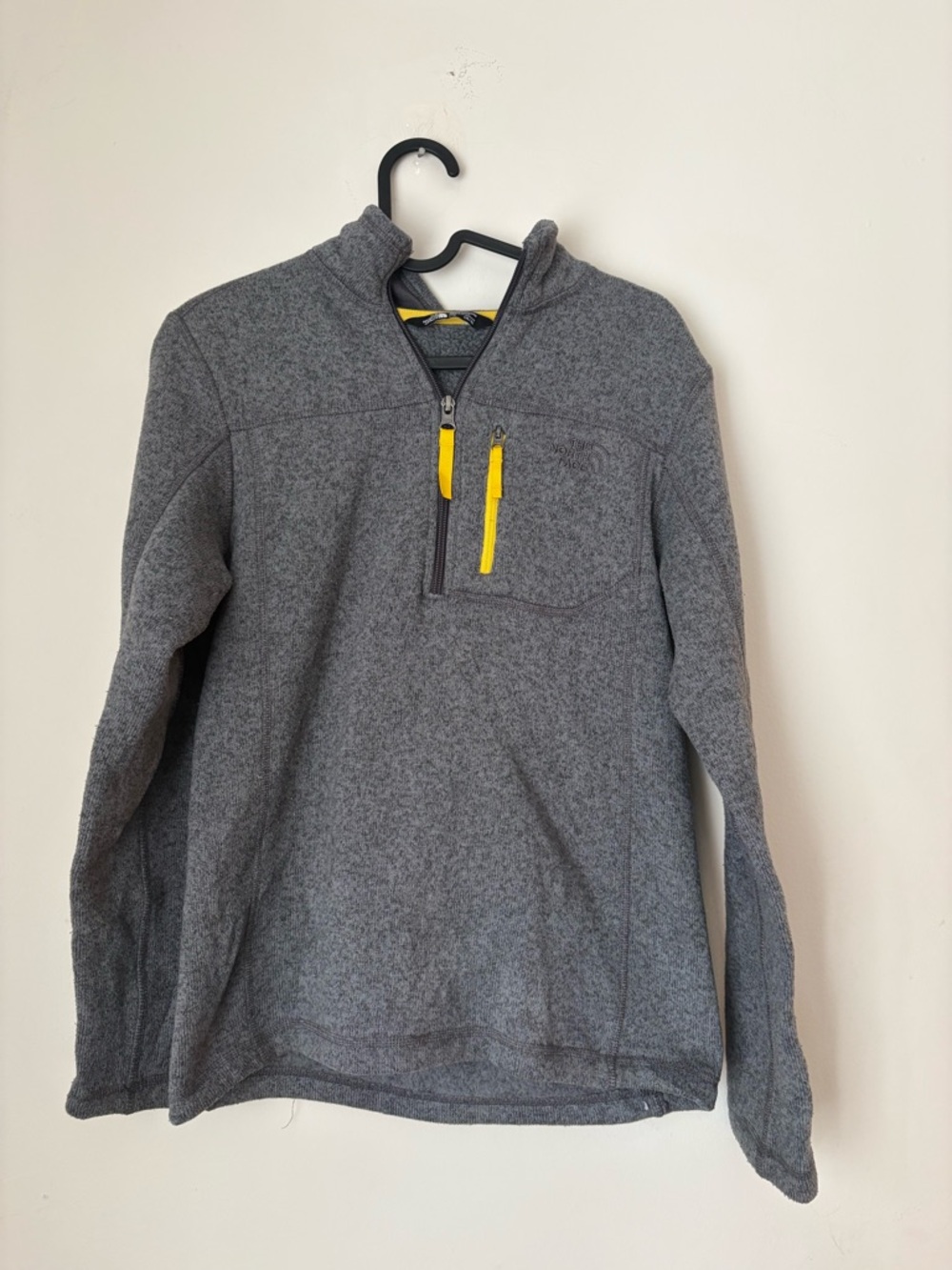 The North Face Gray Fleece Half-Zip with Yellow Trim boys Large (14/16)